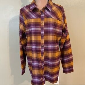 Columbia Womens Purple Orange Plaid d Button Up Flann  Shirt Pockets XL